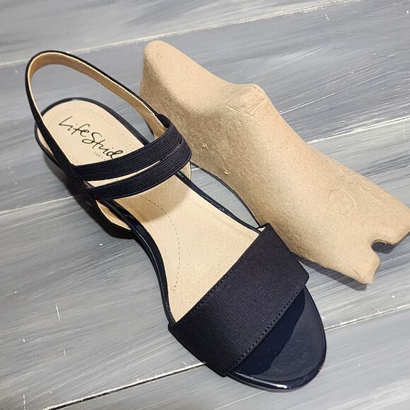 LifeStride‎ Womens Yolo Wedge Sandals Heels Soft System Navy Blue Size 7 Wide - Picture 10 of 13